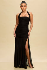 SANDY - HALTER ROUSHED MAXI DRESS