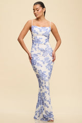 AZULLE - BLUE FLORAL MESH GOWN