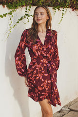 ELLA - PRINT SATIN WRAP DRESS