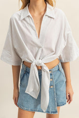 STRIPE TIE FRONT BLOUSE