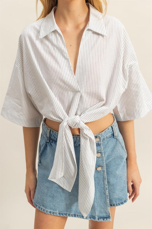 STRIPE TIE FRONT BLOUSE