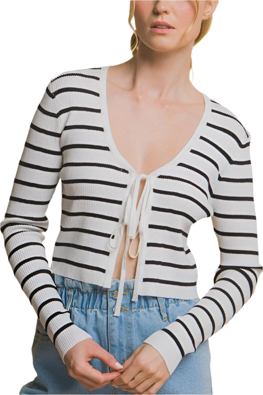 STRIPE TIE CARDIGAN
