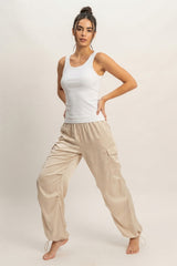 SATIN DRAWSTRING CARGO PANTS