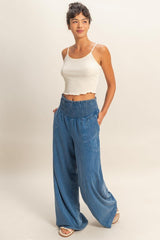 MINERAL WASHED WIDE LEG PANTS