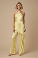 AQUI - SATIN LACE HALTER JUMPSUIT