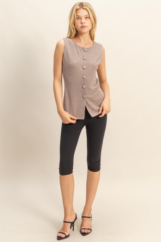 BRUSHED KNIT LONGLINE VEST