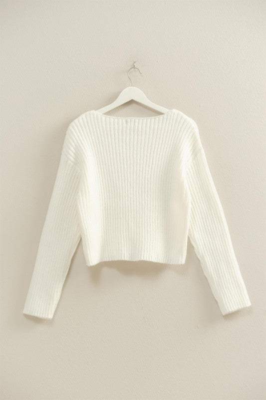 CREW RIBBED CROP SWEATER