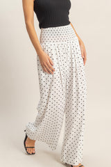 SMOCKED DOT WIDE LEG PANTS