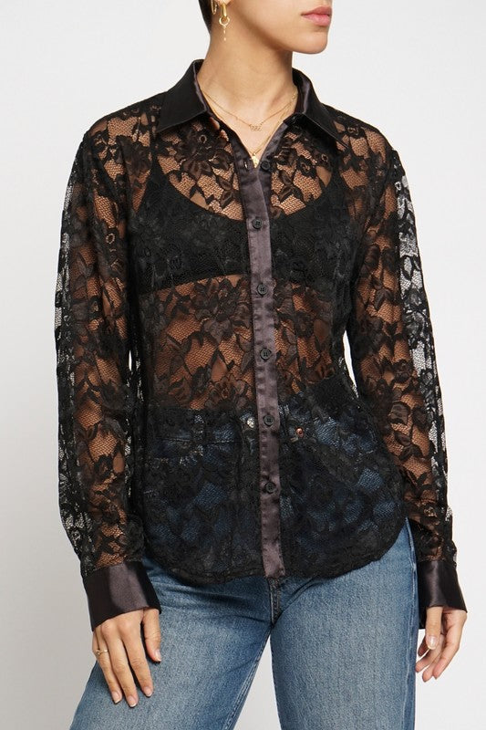 LACE SHIRT WITH SATIN DETAIL