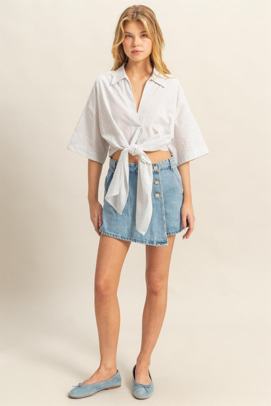 STRIPE TIE FRONT BLOUSE