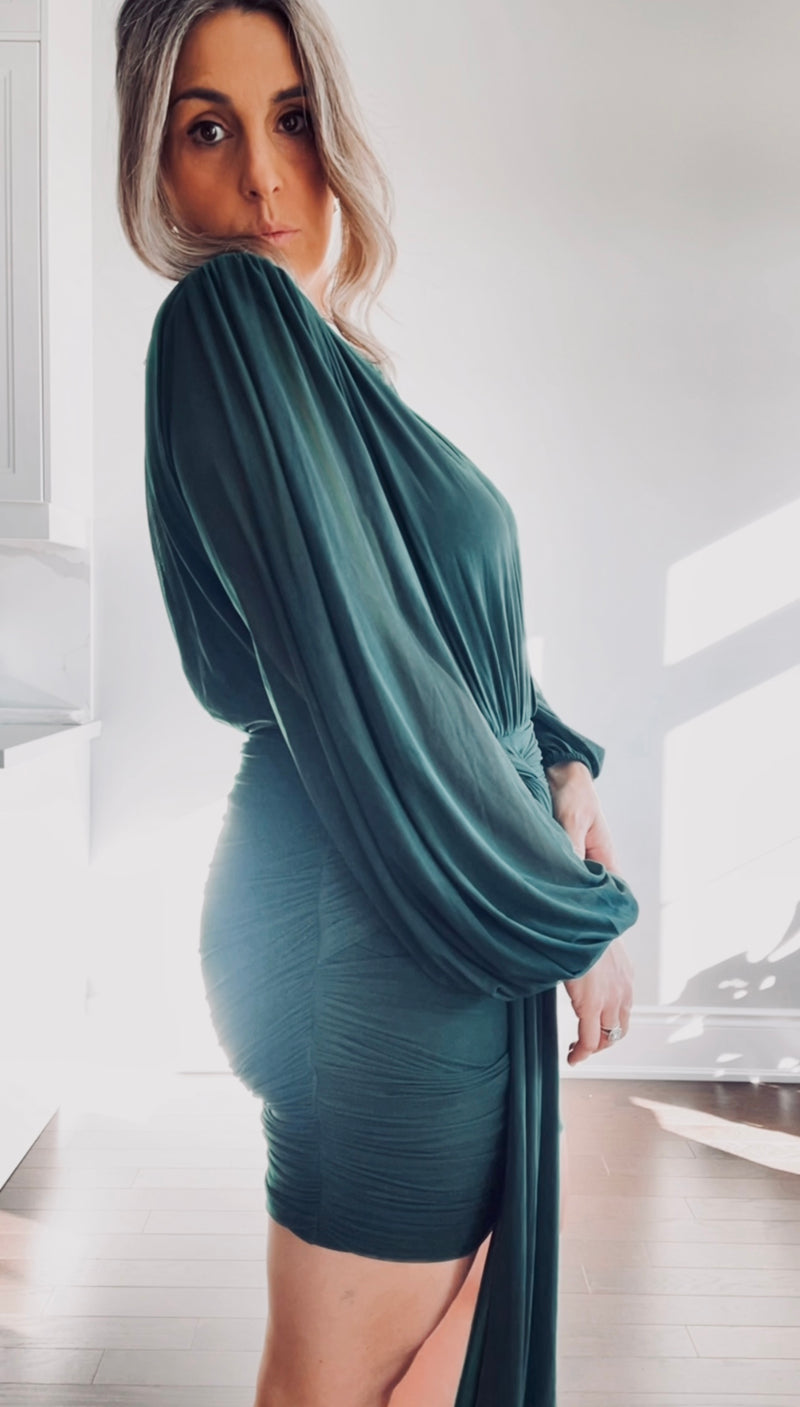 BELLE - LONG SLEEVE SCARF MESH DRESS