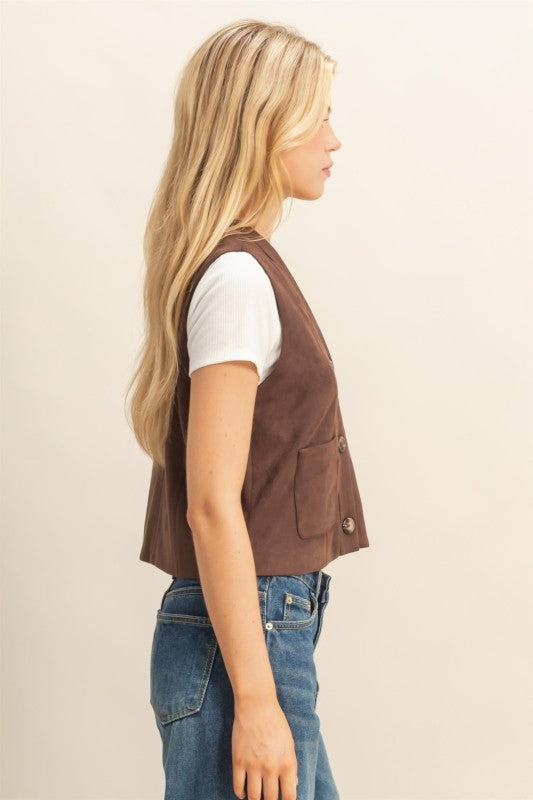 FAUX SUEDE POCKET VEST