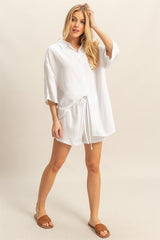 LOUNGE - LINEN BLEND DRAWSTRING SHORTS