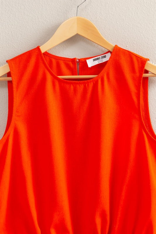 DRAWSTRING LINEN BLEND TOP