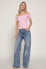 OFF SHOULDER RIBBED KNIT TOP