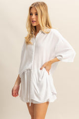 LOUNGE - LINEN BLEND SHORT SLEEVE TOP