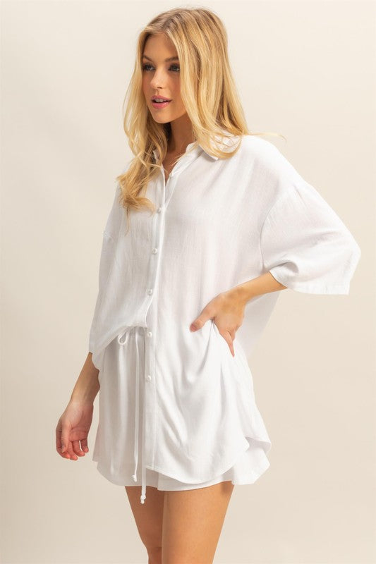 LOUNGE - LINEN BLEND SHORT SLEEVE TOP