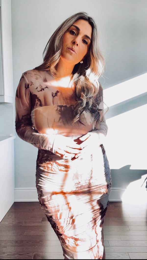 MABLE - LONG SLEEVE MARBLE MESH DRESS