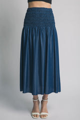 BLUPEPPER - SMOCKED MIDI SKIRT