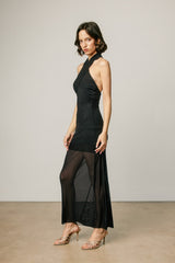 MERLOT - CROSS HALTER MIDI DRESS