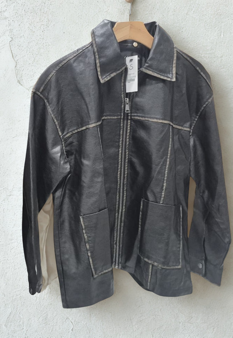 DISTRESSED PU JACKET