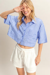 CROP STRIPE POCKET FRONT SHIRT