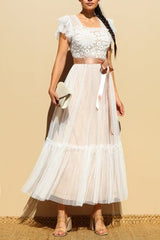 SWISSDOT - CROCHET MESH MIDI DRESS