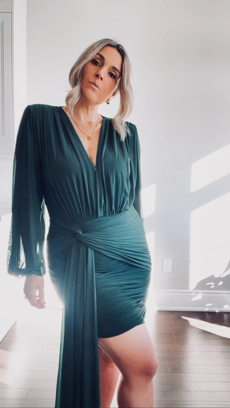 BELLE - LONG SLEEVE SCARF MESH DRESS