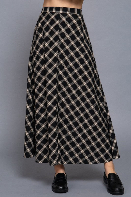 PLAID MIDI FLARE SKIRT