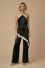 AQUI - SATIN LACE HALTER JUMPSUIT