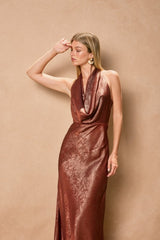 SUNSET - METALLIC HALTER MAXI DRESS