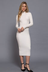 HI NECK RIBBED SWEATER DRESS
