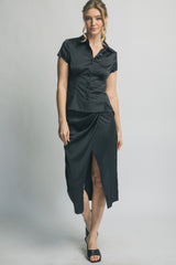 SHORT SLEEVE SATIN TOP