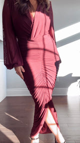 BIANCA - LONG SLEEVE ROUSH MESH DRESS