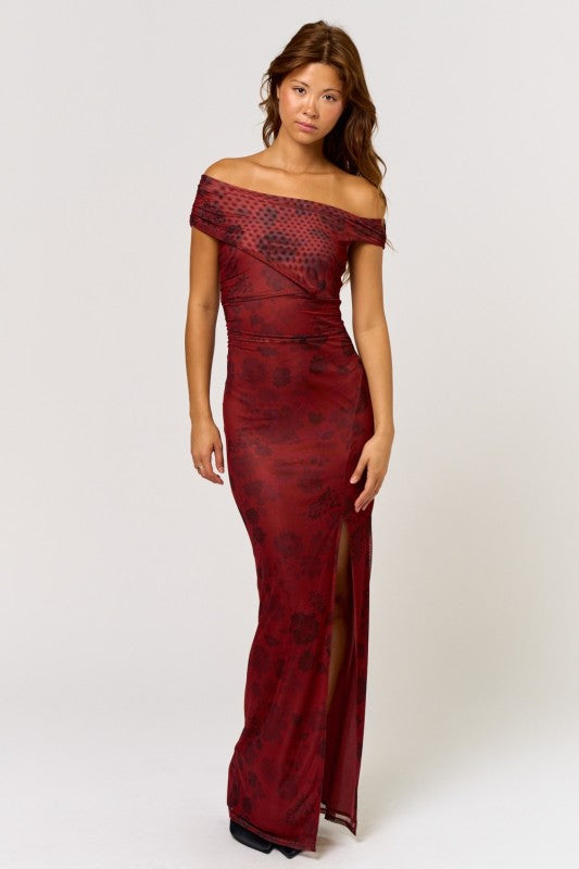 PORTO - BORDEAU PRINT MESH DRESS