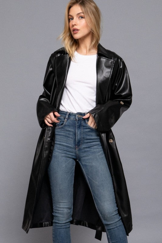 FAUX LEATHER TRENCH COAT