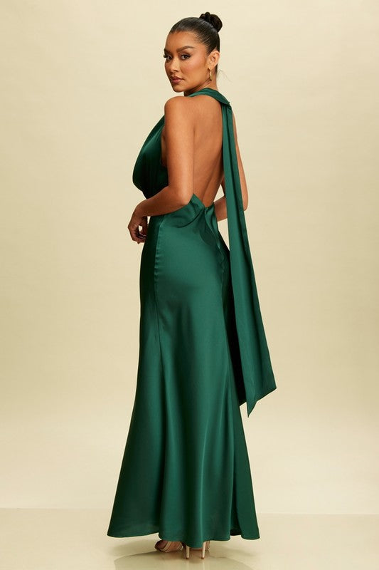 HAILEY - HALTER SATIN GOWN