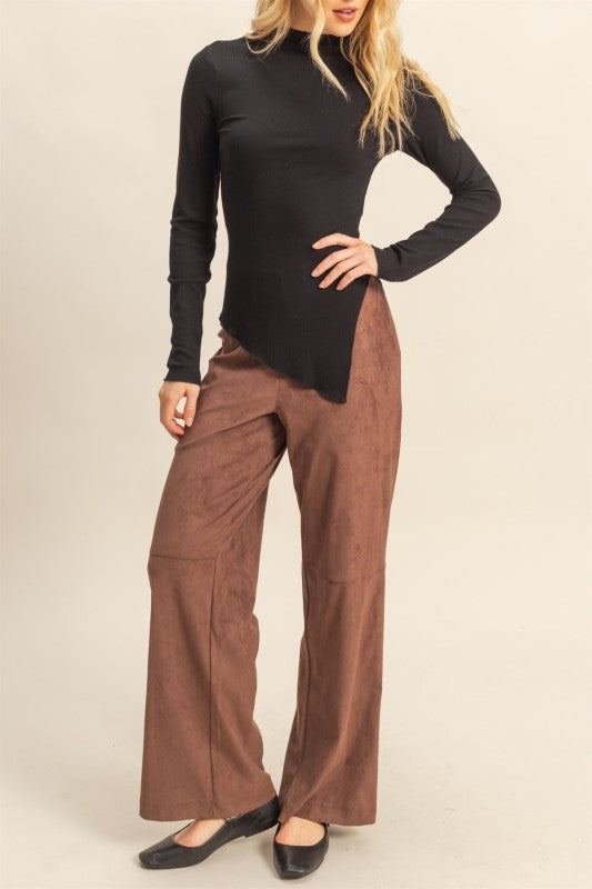 FAUX SUEDE WIDE LEG PANT