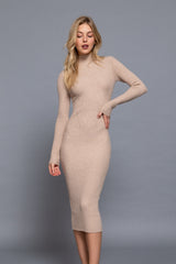 HI NECK RIBBED SWEATER DRESS