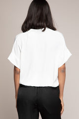 S/S COLLARED WRAP BLOUSE