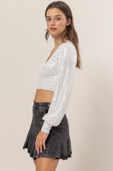 SEQUIN L/S CROP TOP