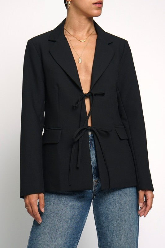 TIE FRONT LINED BLAZER