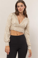 SEQUIN L/S CROP TOP