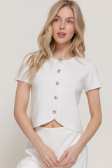 SHORT SLEEVE BUTTON CARDIGAN