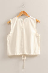 DRAWSTRING LINEN BLEND TOP