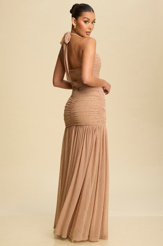 SANDY - HALTER ROUSHED MAXI DRESS