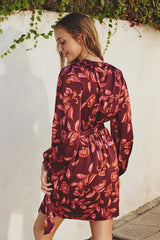 ELLA - PRINT SATIN WRAP DRESS