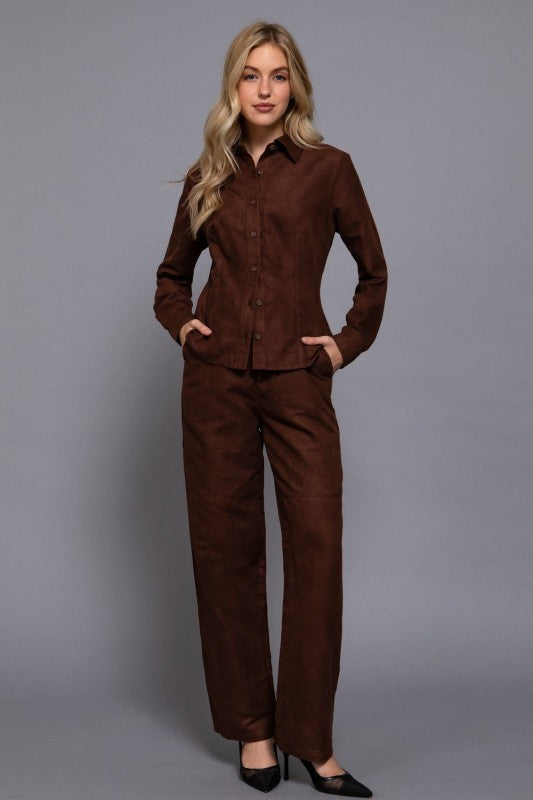 FAUX SUEDE STRAIGHT LEG PANT