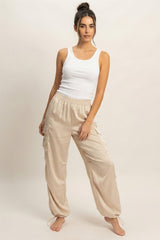 SATIN DRAWSTRING CARGO PANTS
