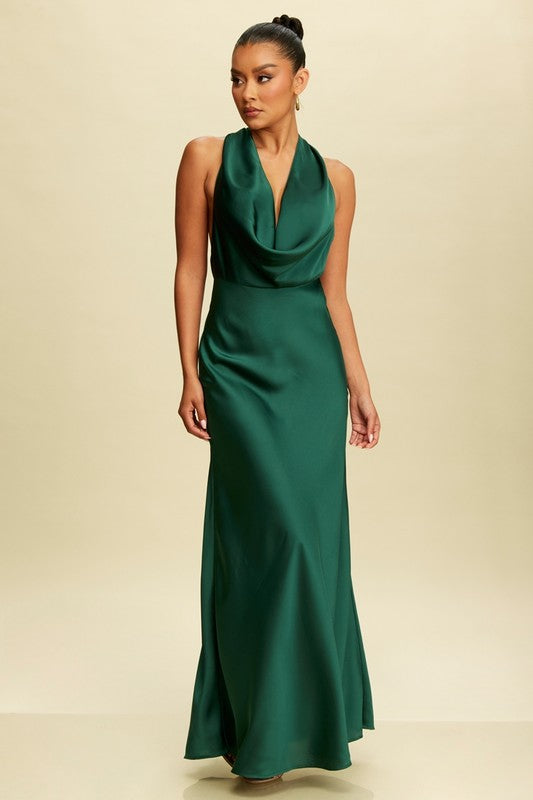 HAILEY - HALTER SATIN GOWN